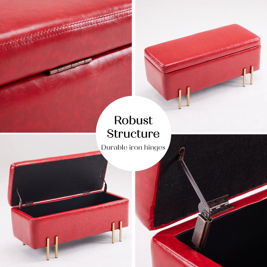 97cm Storage Ottoman PU Leather - RED