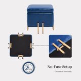 45cm Storage Ottoman Cube PU Leather - BLUE - Rear View