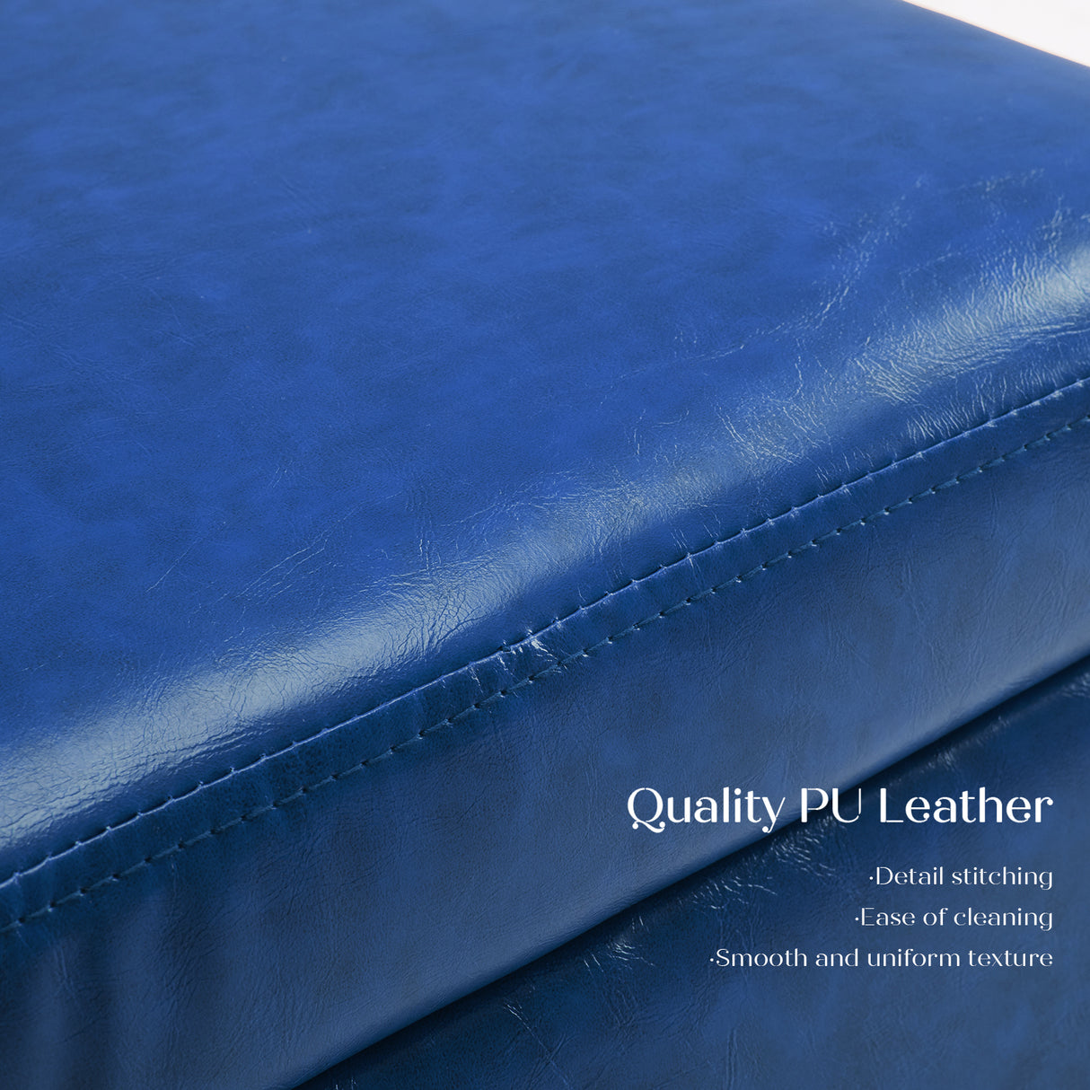 45cm Storage Ottoman Cube PU Leather - BLUE