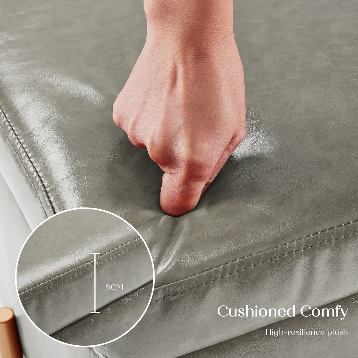 2X 45cm Storage Ottoman Cube PU Leather - GREY