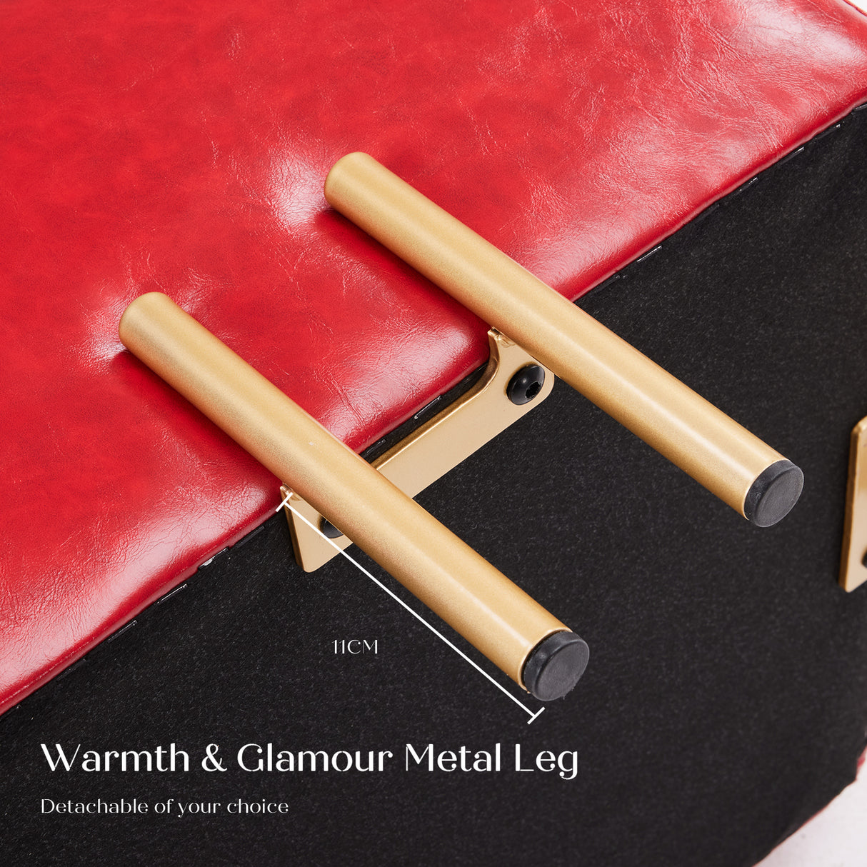 2X 45cm Storage Ottoman Cube PU Leather - RED