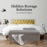 110cm Storage Ottoman Velvet - GREY - Side View