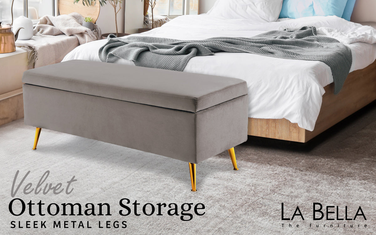 110cm Storage Ottoman Velvet - GREY