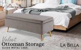 110cm Storage Ottoman Velvet - GREY