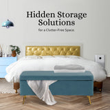 110cm Storage Ottoman Velvet - BLUE - Side View