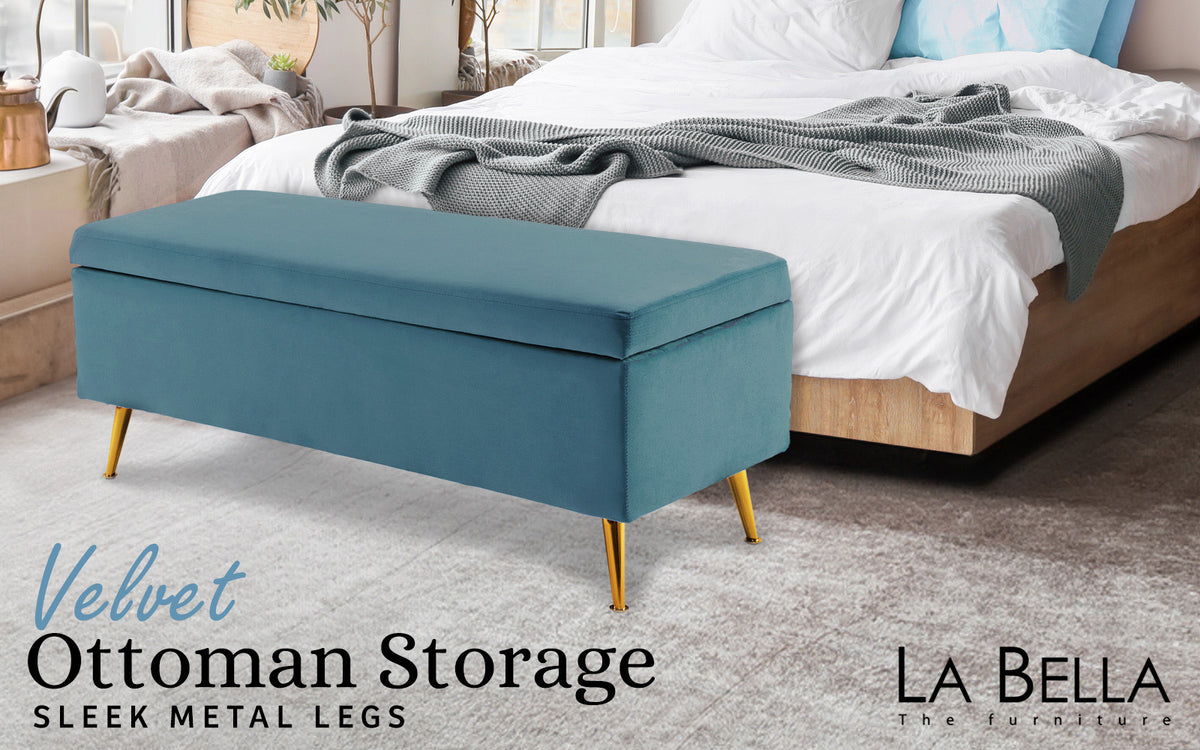 110cm Storage Ottoman Velvet - BLUE