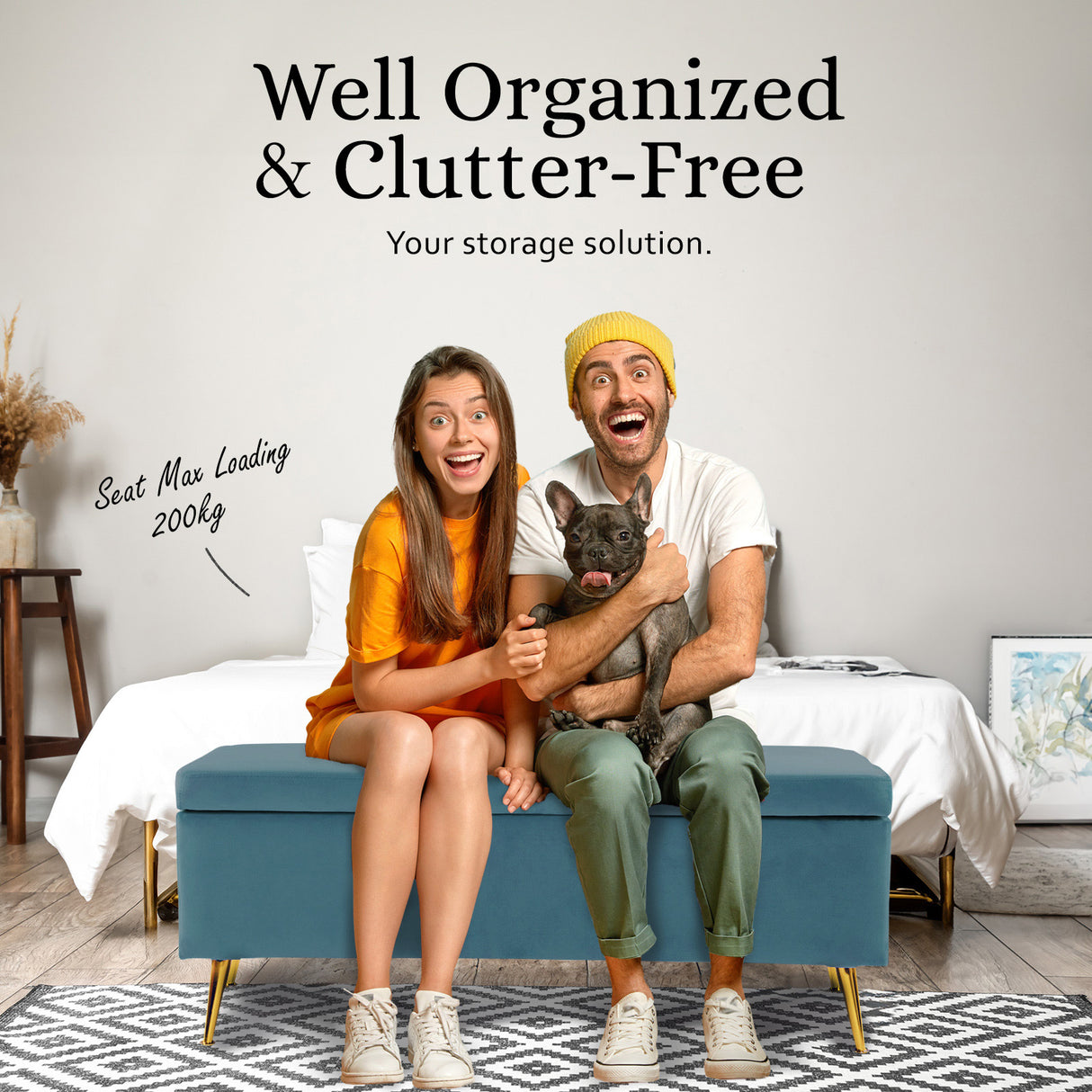 110cm Storage Ottoman Velvet - BLUE