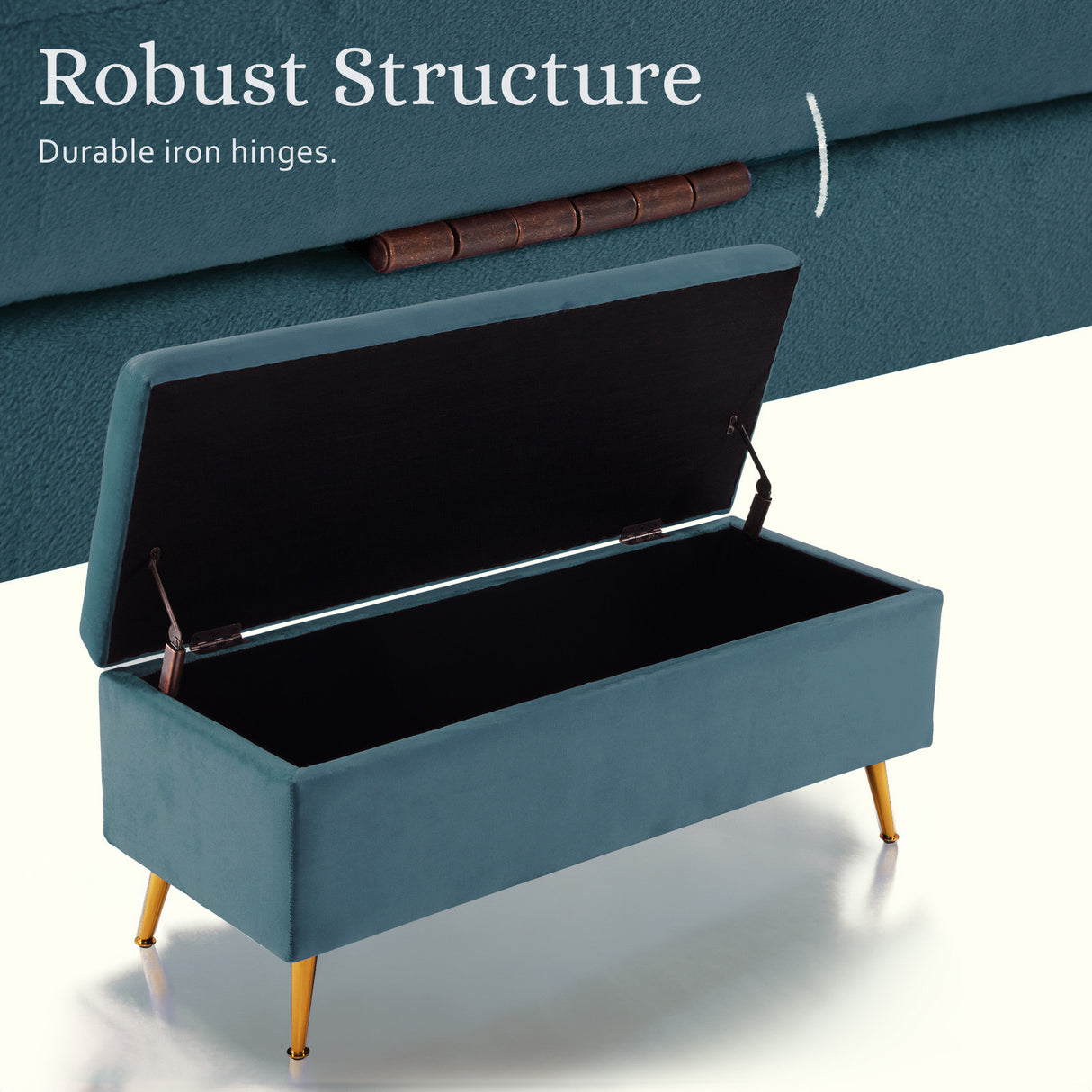 110cm Storage Ottoman Velvet - BLUE