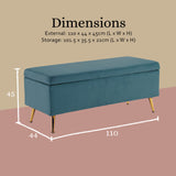 110cm Storage Ottoman Velvet - BLUE - Extra Image