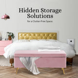 110cm Storage Ottoman Velvet - PINK - Side View