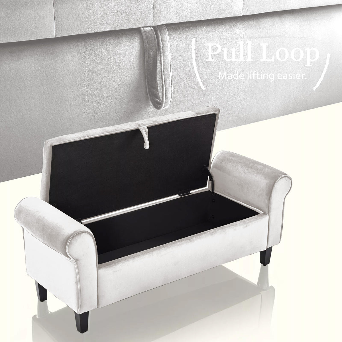 132cm Storage Ottoman Arm Velvet - BEIGE