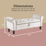 132cm Storage Ottoman Arm Velvet - BEIGE
