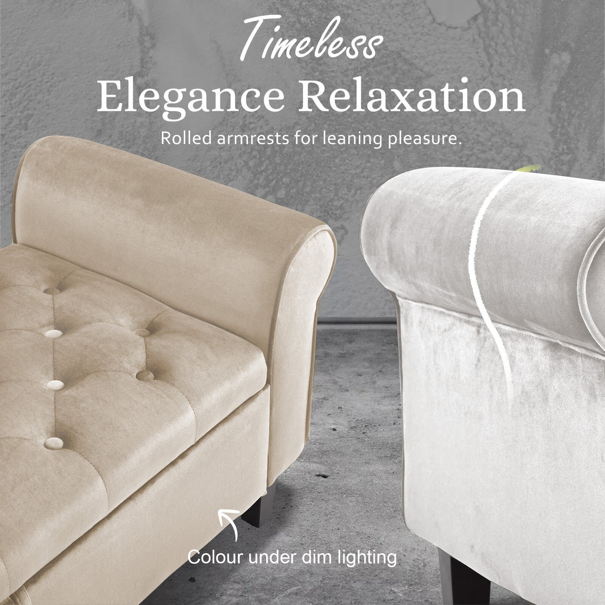 132cm Storage Ottoman Arm Velvet - BEIGE