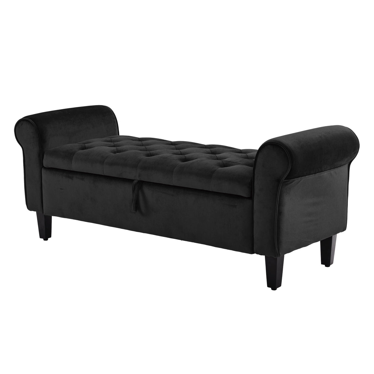 132cm Storage Ottoman Arm Velvet - BLACK