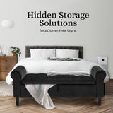 132cm Storage Ottoman Arm Velvet - BLACK