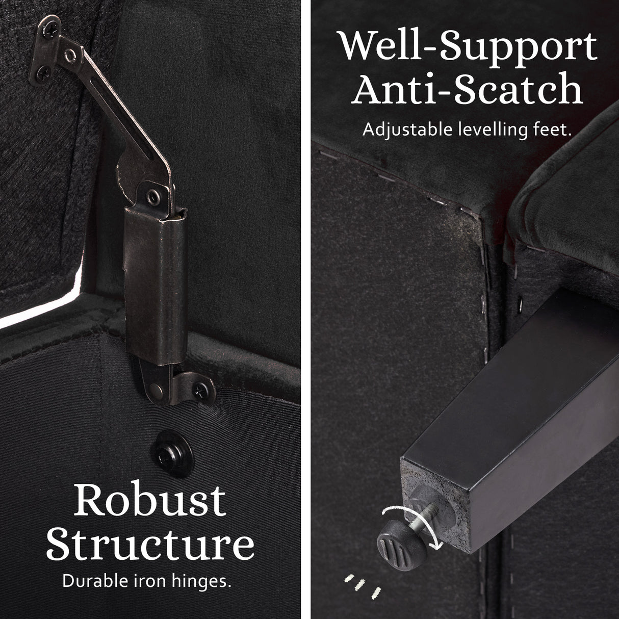 132cm Storage Ottoman Arm Velvet - BLACK