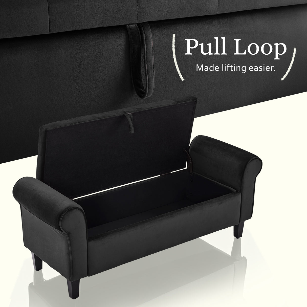 132cm Storage Ottoman Arm Velvet - BLACK