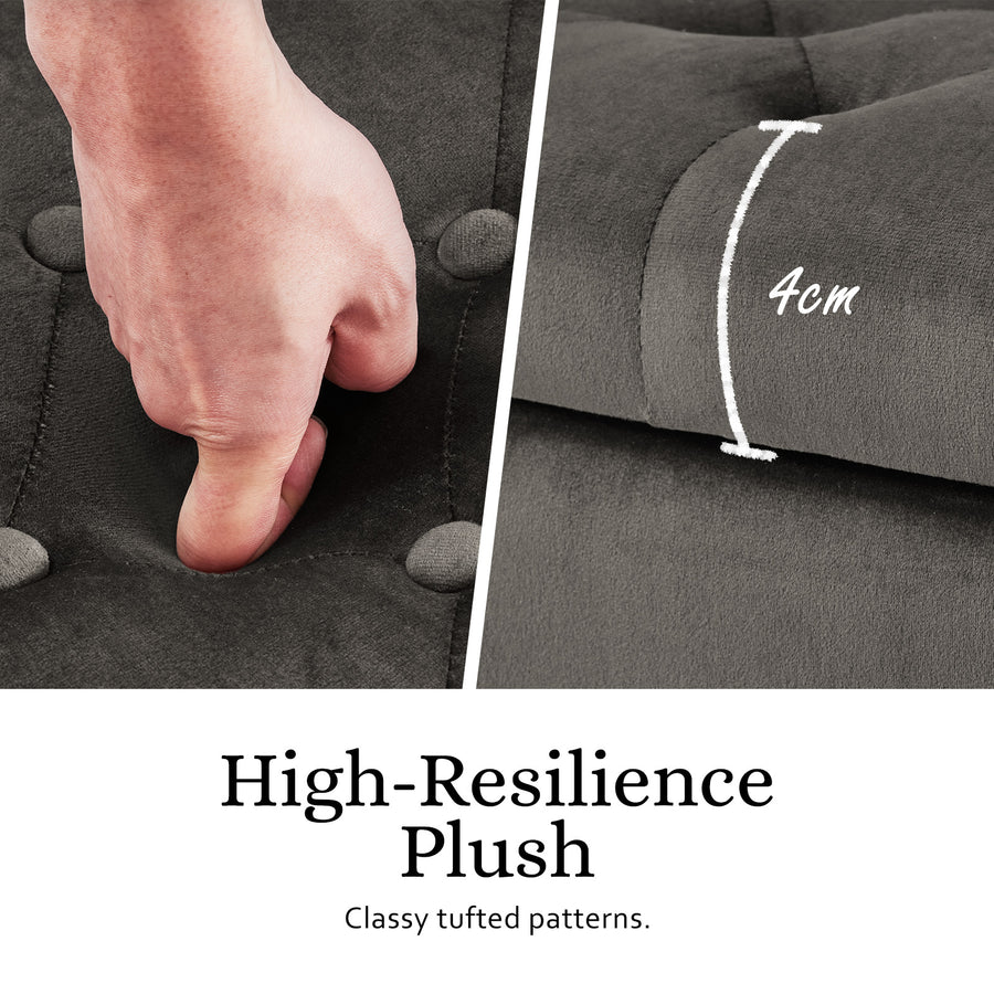 132cm Storage Ottoman Arm Velvet - GREY