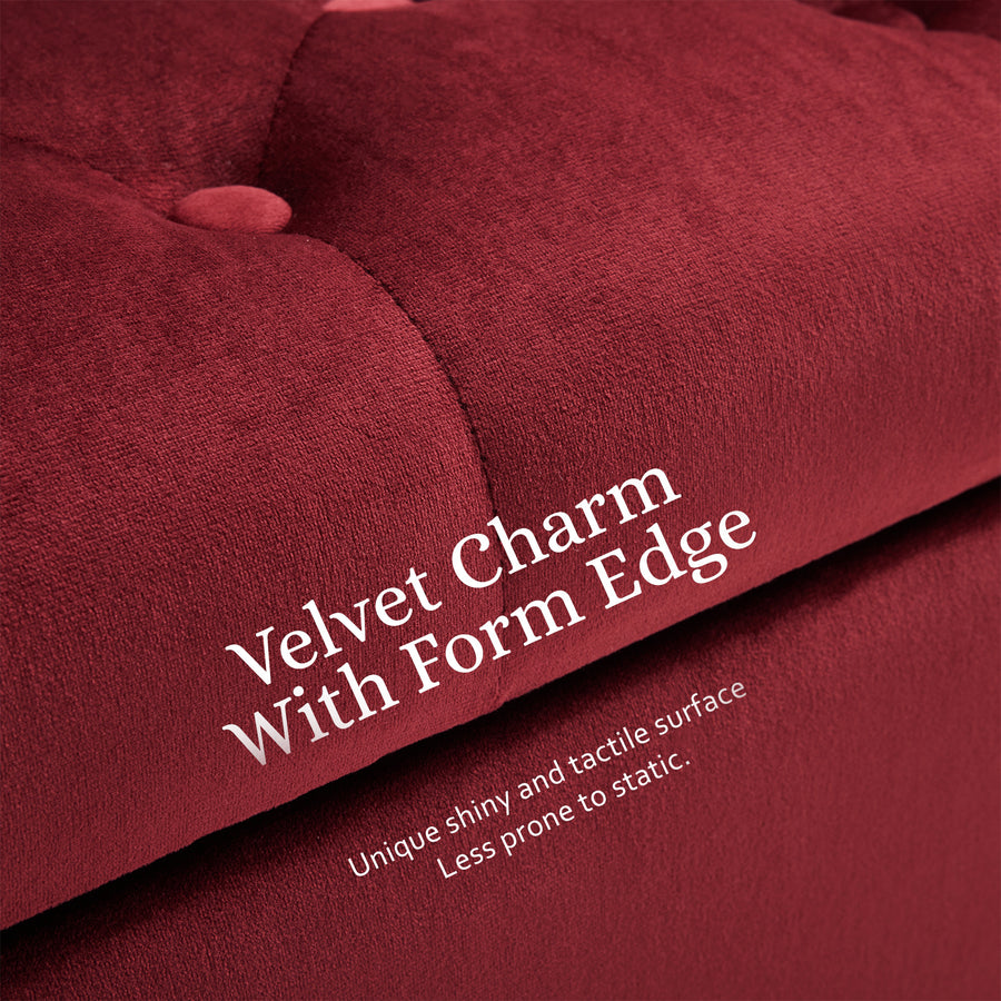 132cm Storage Ottoman Arm Velvet - RED