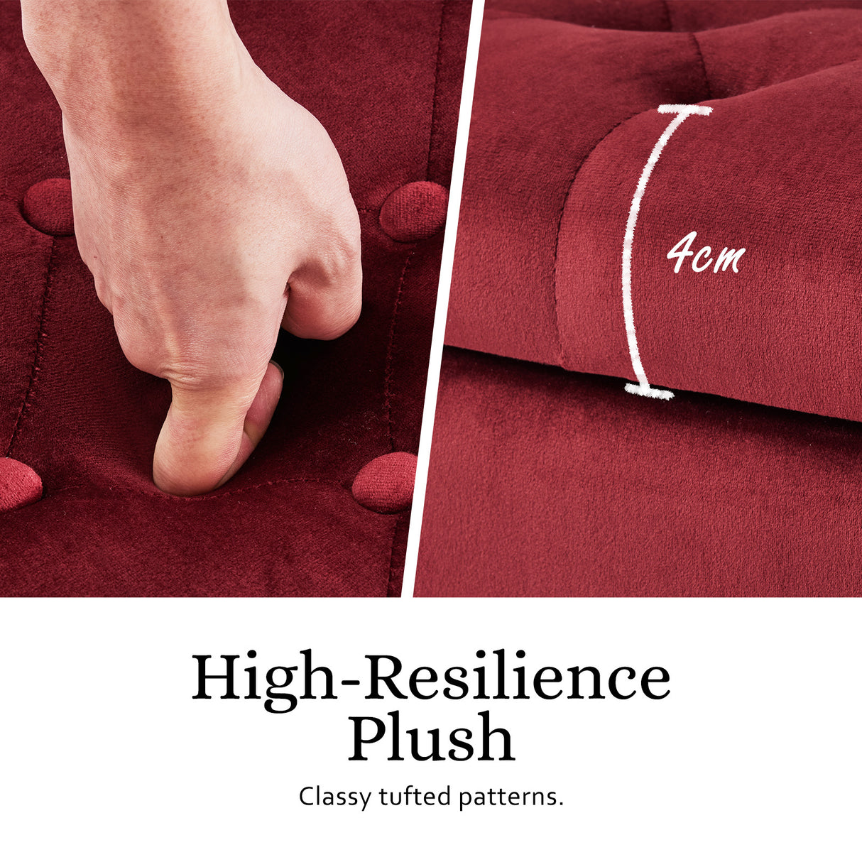 132cm Storage Ottoman Arm Velvet - RED