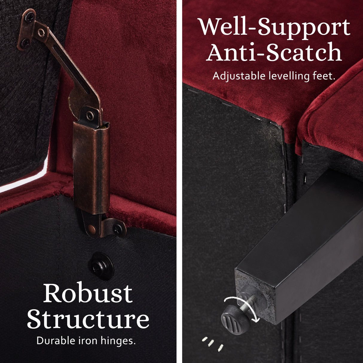 132cm Storage Ottoman Arm Velvet - RED