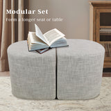 2X Linen Ottoman Stool - CREAM GREY - 45-Degree Angle