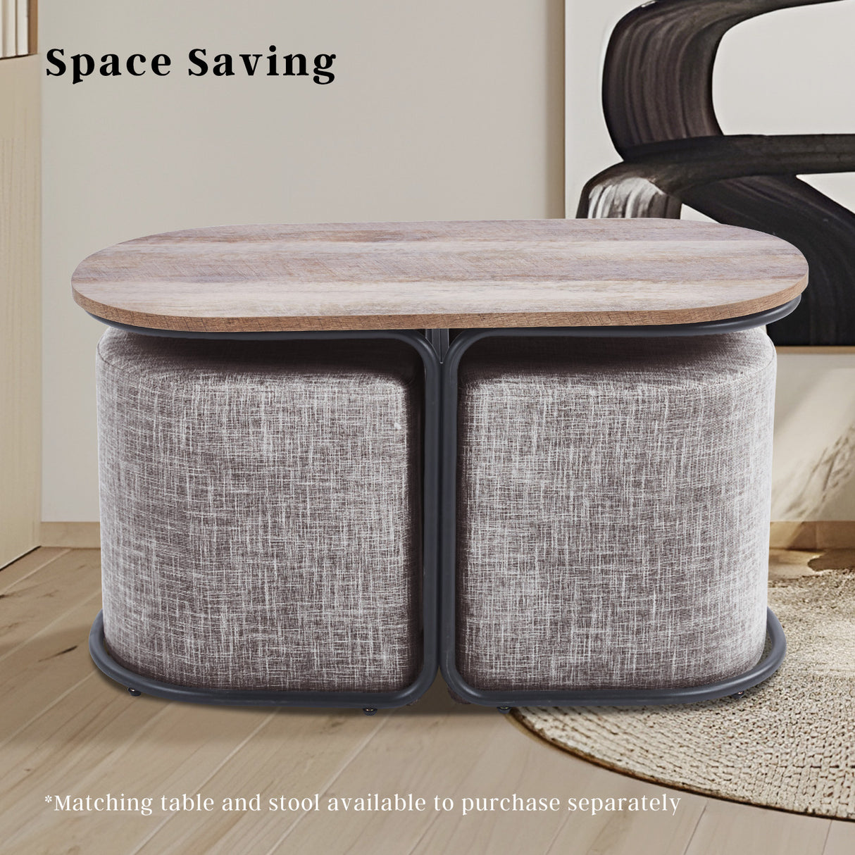 Linen Ottoman Stool - DARK GREY