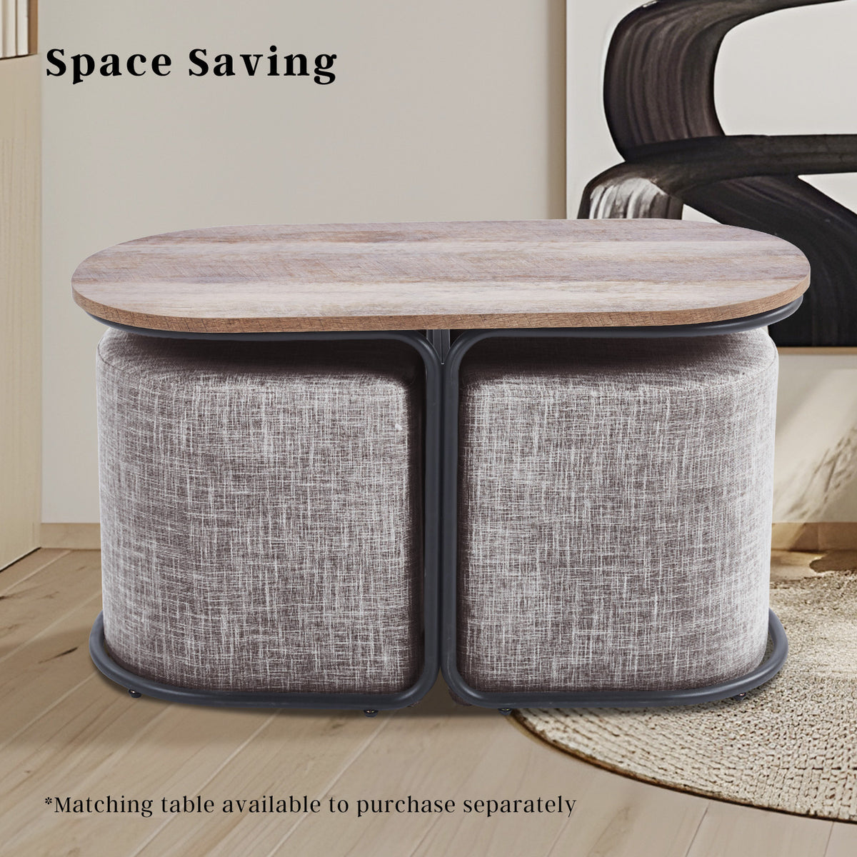 2X Linen Ottoman Stool - DARK GREY