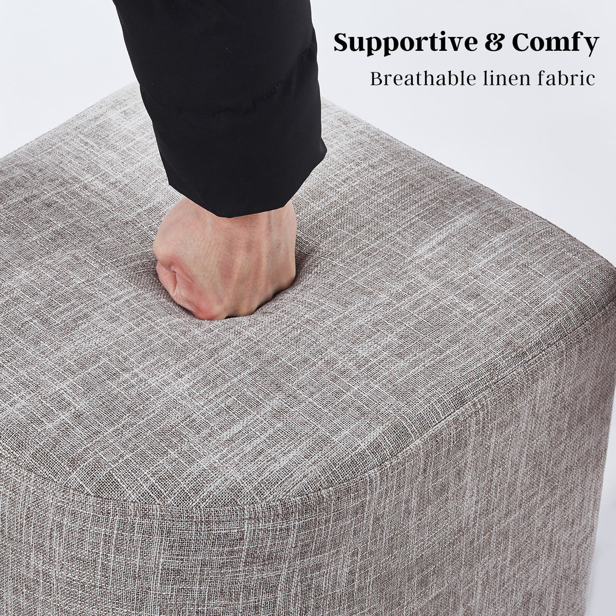 2X Linen Ottoman Stool - DARK GREY