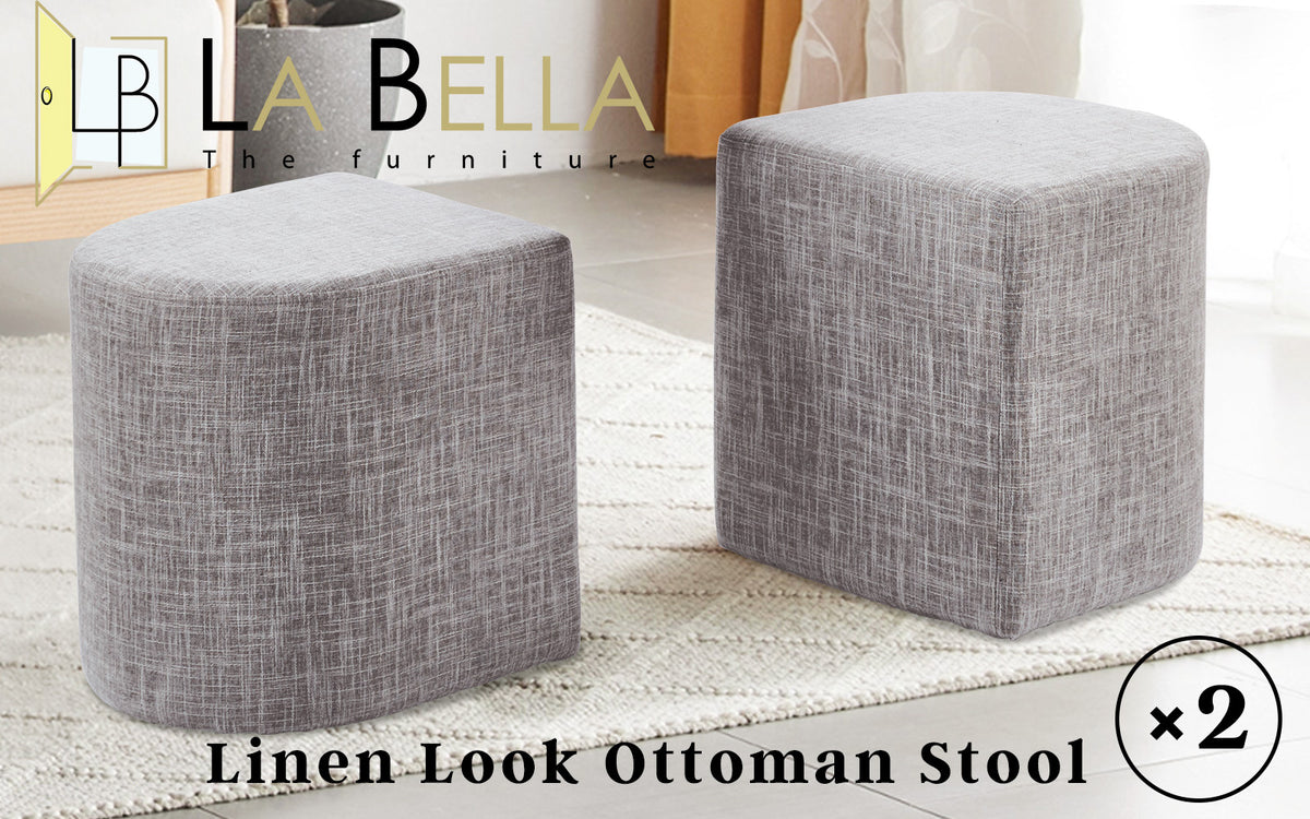 2X Linen Ottoman Stool - DARK GREY