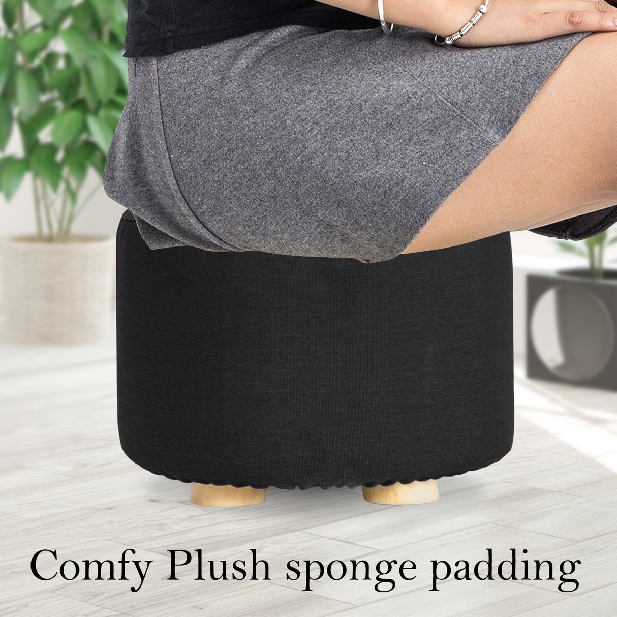 2X Round Foot Stool - BLACK
