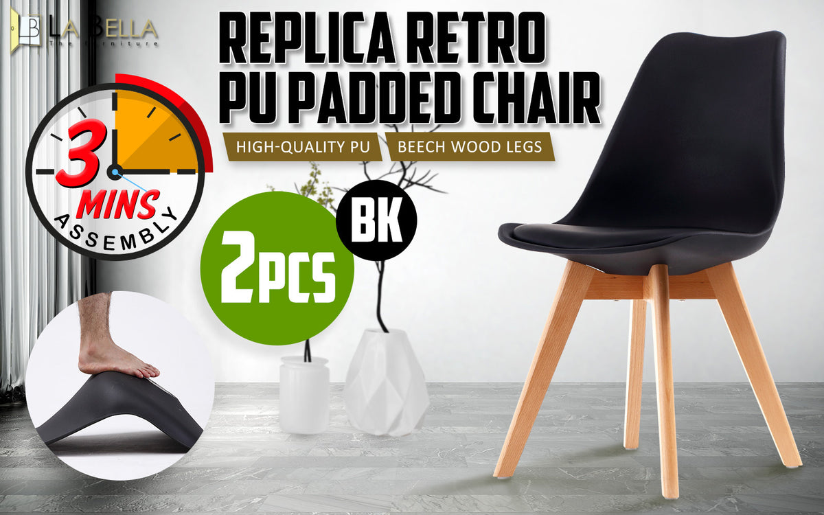 2X Padded Seat Dining Chair - BLACK