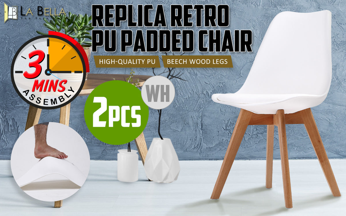 2X Padded Seat Dining Chair - WHITE