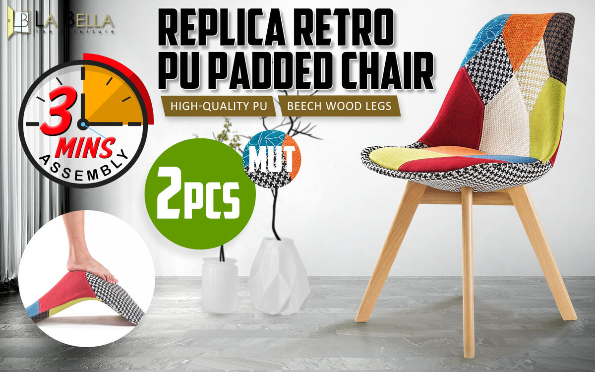2X Padded Seat Dining Chair Fabric - MULTI