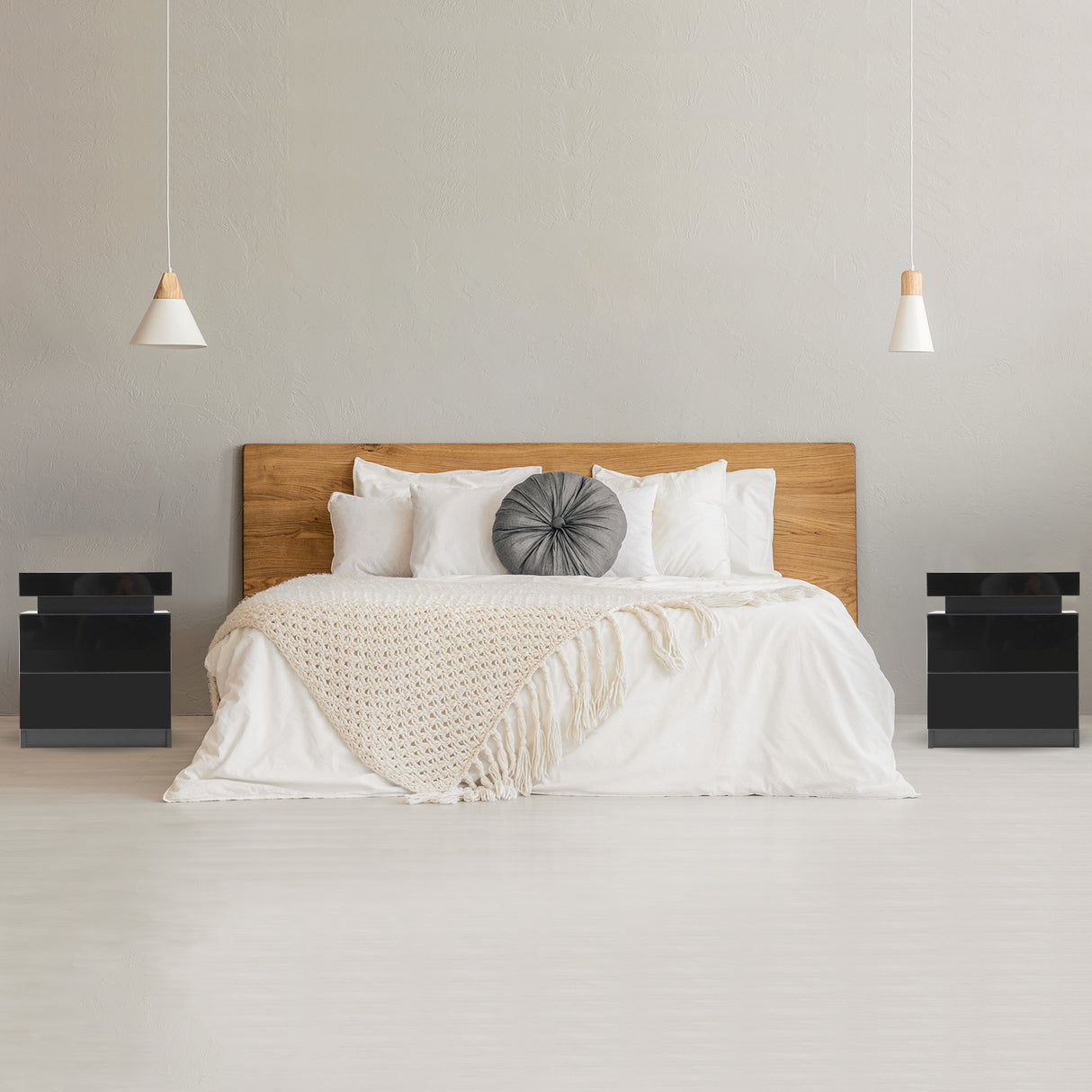 Bedside Table 2 Drawers RGB LED AURORA - BLACK