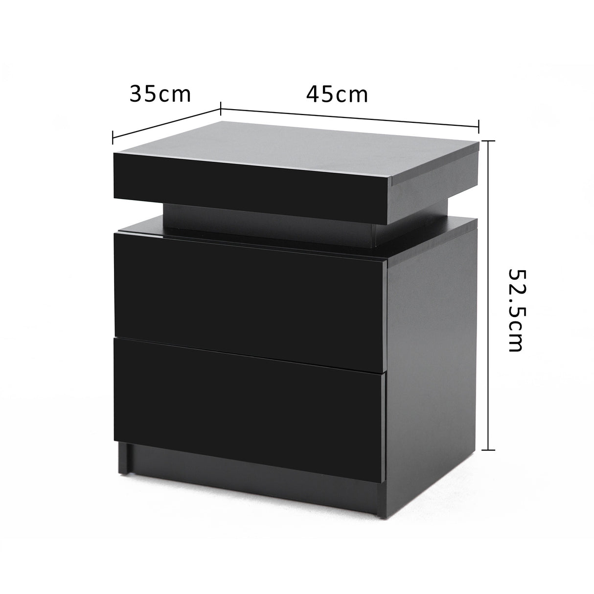 Bedside Table 2 Drawers RGB LED AURORA - BLACK