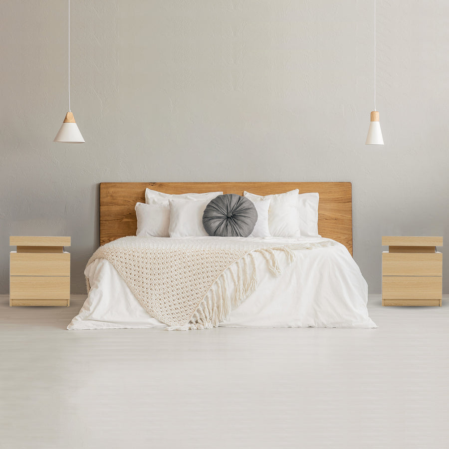 2X LED Bedside Table 2 Drawers AURORA - OAK