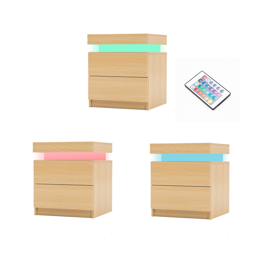2X LED Bedside Table 2 Drawers AURORA - OAK