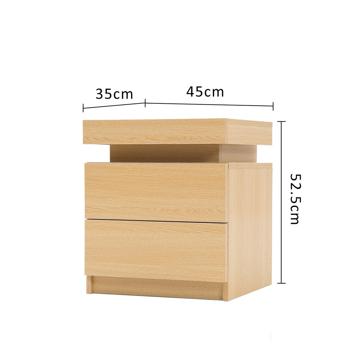2X LED Bedside Table 2 Drawers AURORA - OAK