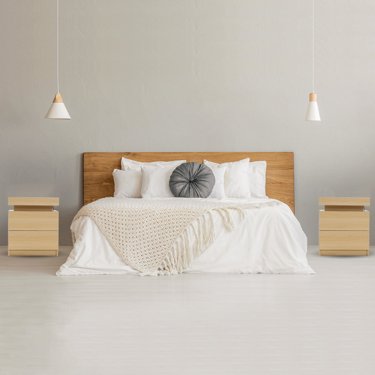 Bedside Table 2 Drawers RGB LED AURORA - OAK