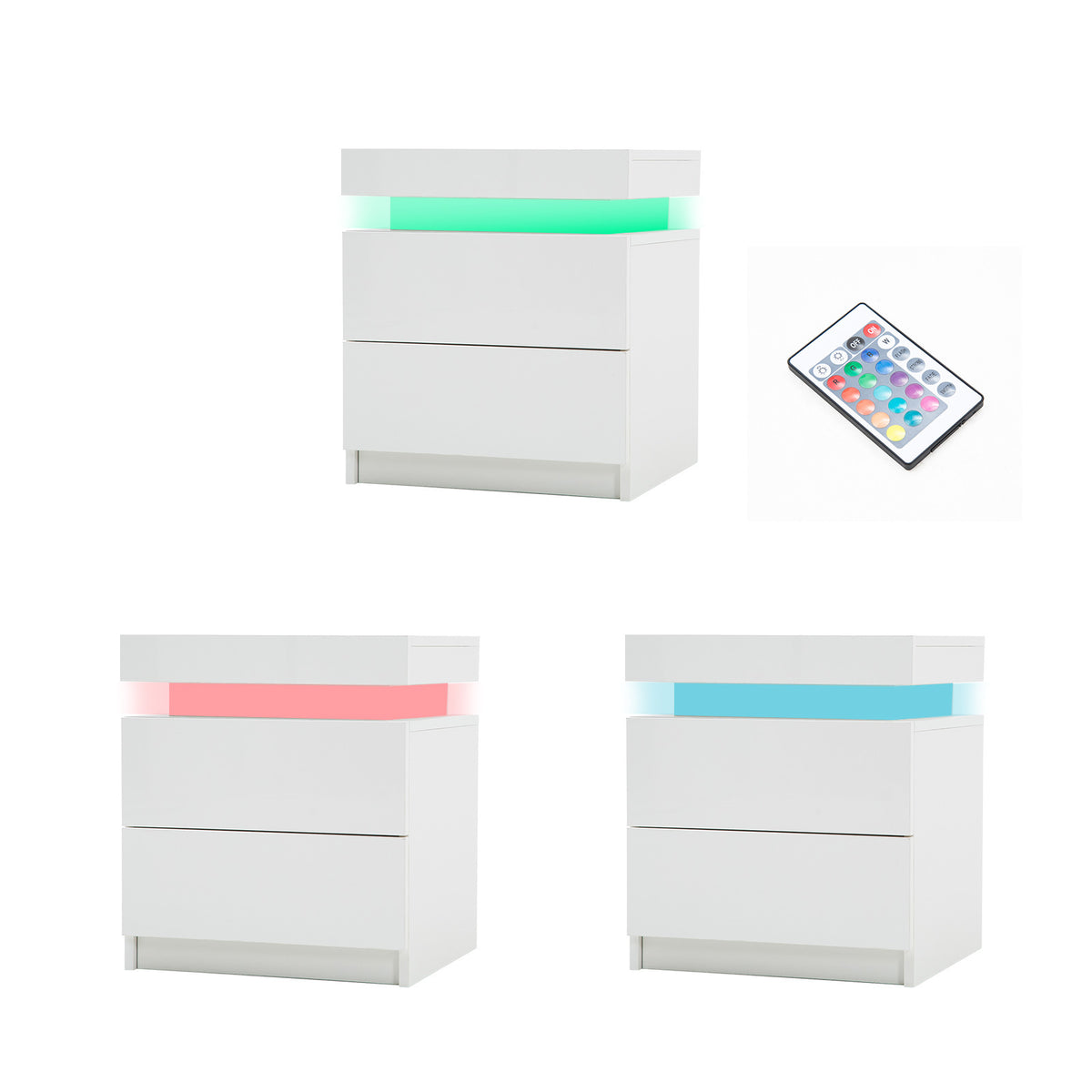 2X Bedside Table 2 Drawers RGB LED AURORA - WHITE