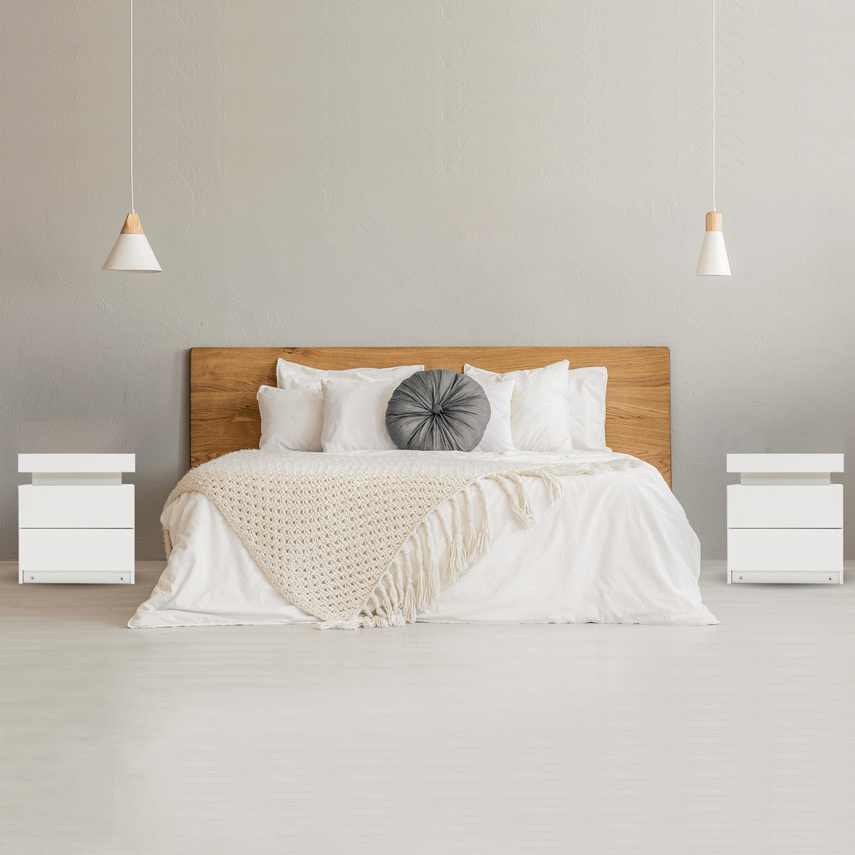 2X Bedside Table 2 Drawers RGB LED AURORA - WHITE