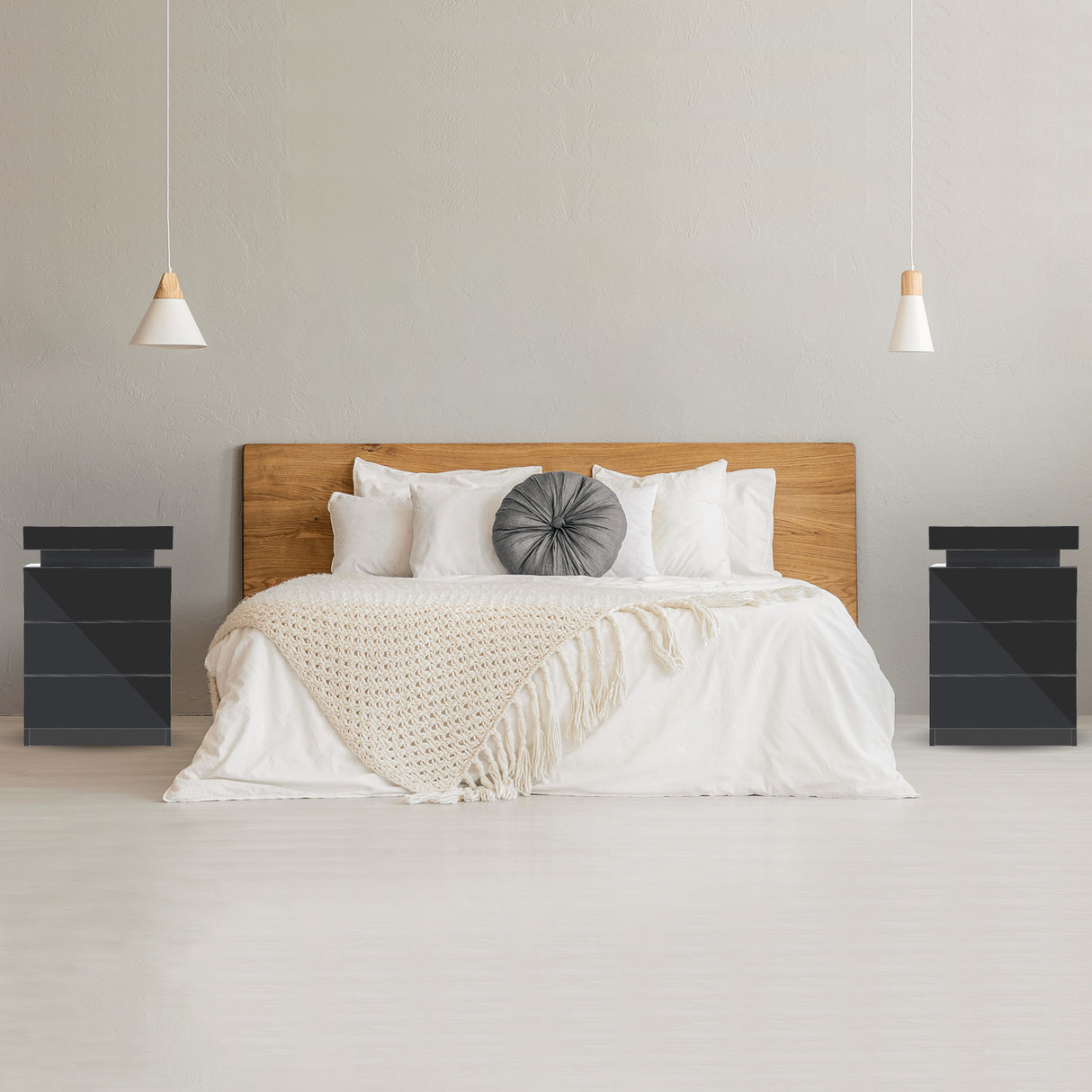 Bedside Table 3 Drawers RGB LED GLORY - BLACK