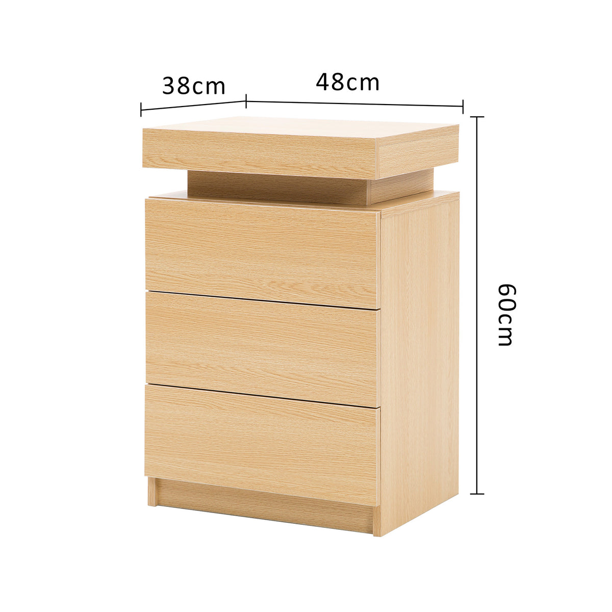 2X Bedside Table 3 Drawers RGB LED Gloss GLORY - OAK