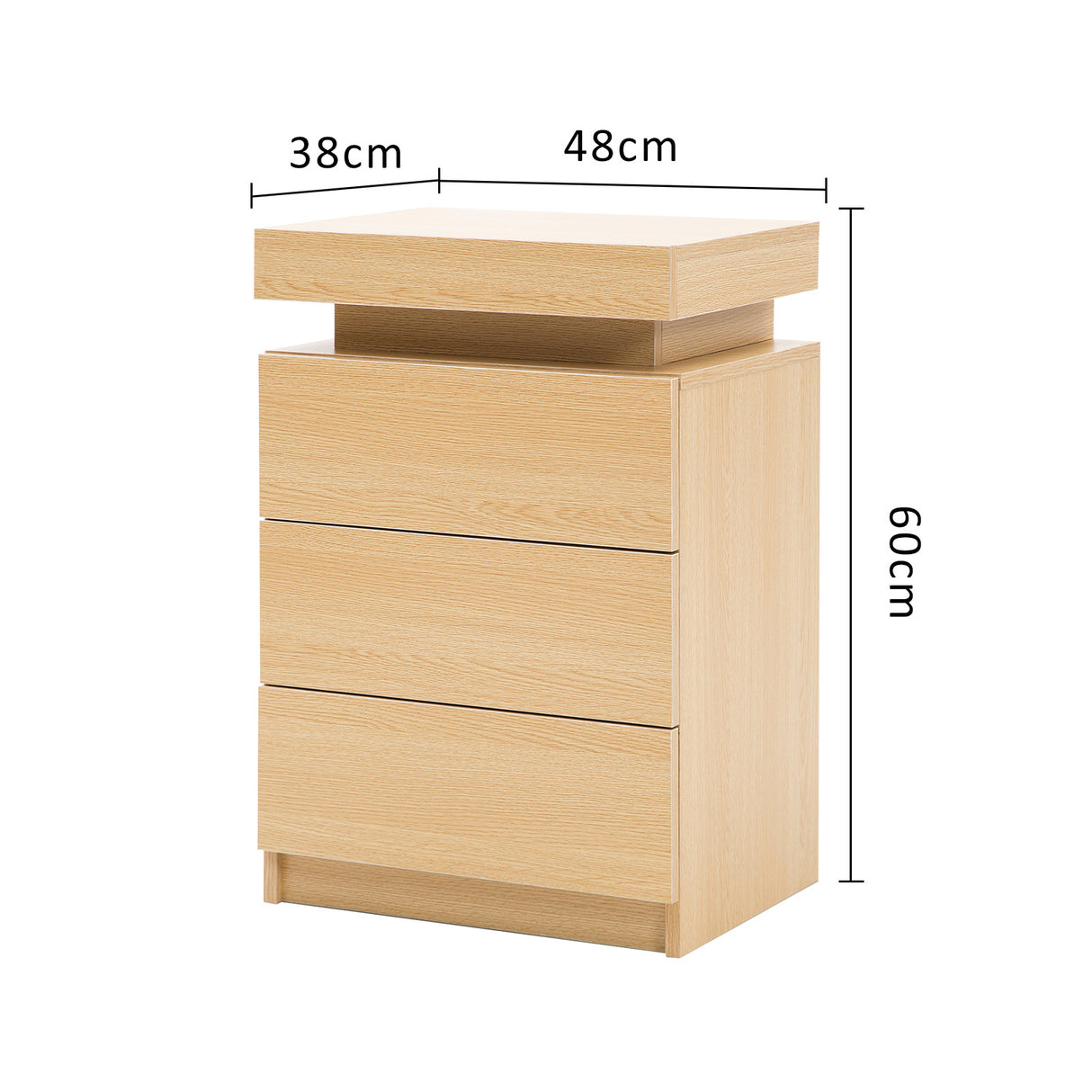 Bedside Table 3 Drawers RGB LED GLORY - OAK