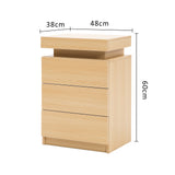 Bedside Table 3 Drawers RGB LED GLORY - OAK
