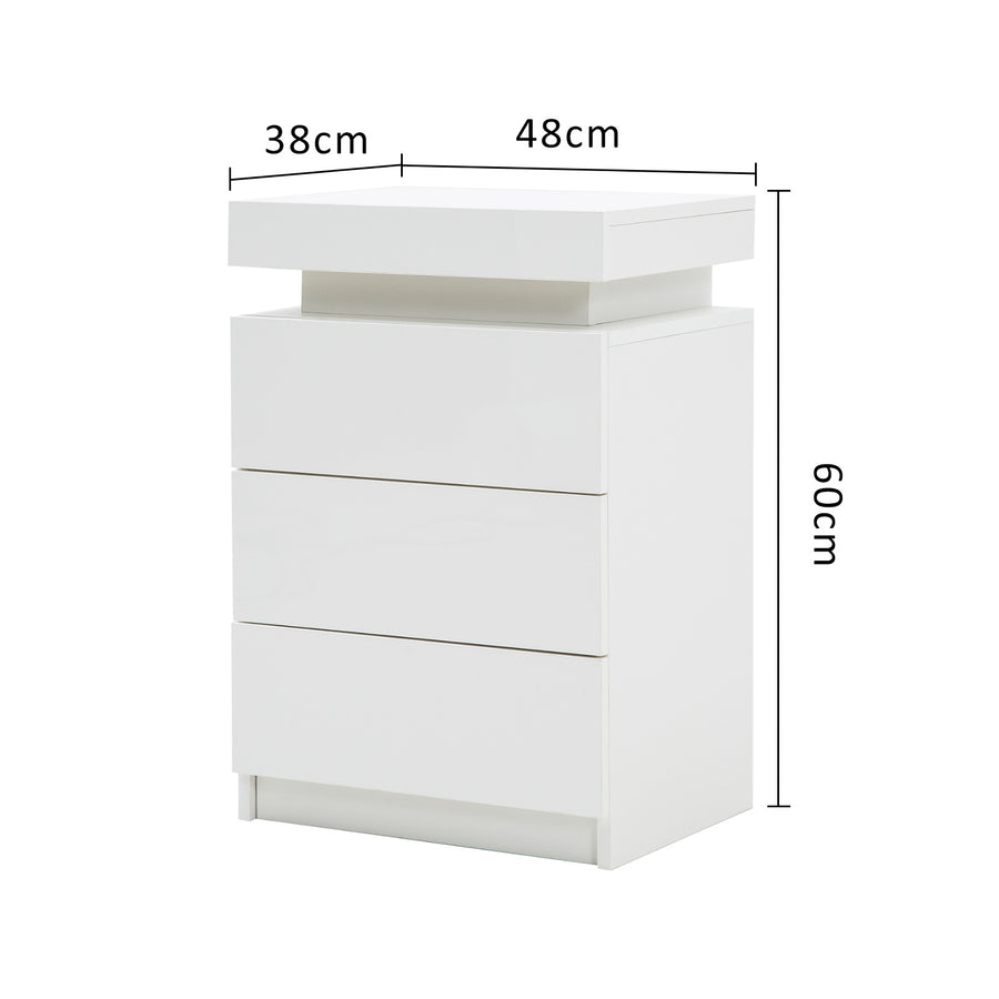 2X Bedside Table 3 Drawers RGB LED GLORY - WHITE