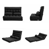 Leather Lounge Sofa Bed Double Seat Couch GEMINI - BLACK - Top-Down View