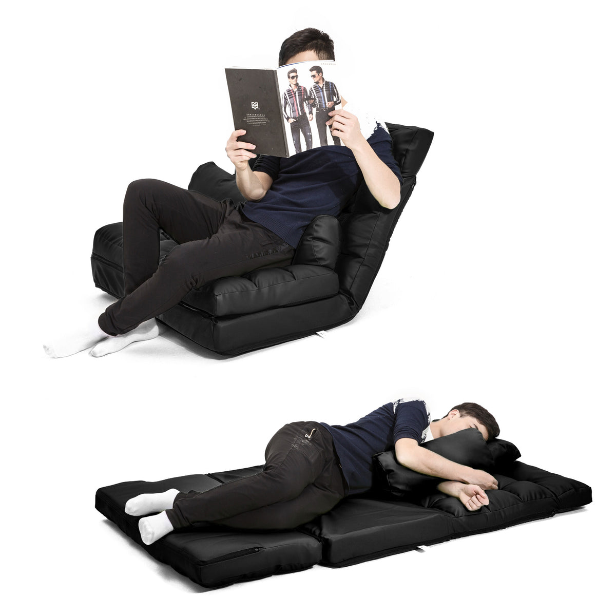 Leather Lounge Sofa Bed Double Seat Couch GEMINI - BLACK