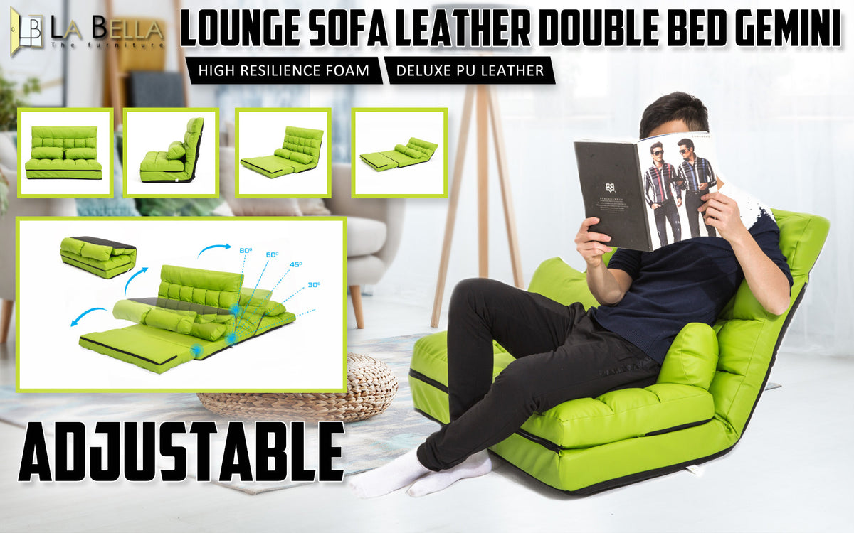 Leather Lounge Sofa Bed Double Seat Couch GEMINI - GREEN